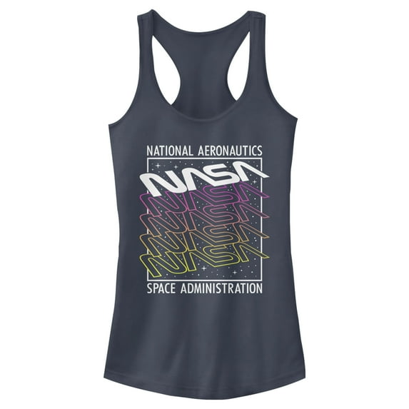 Junior's NASA Logo Starry Repeat Racerback Tank Top Indigo Medium