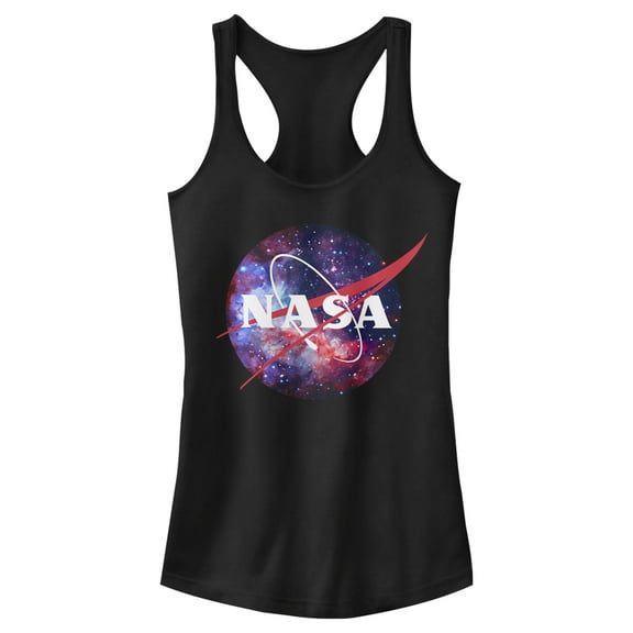 Junior's NASA Mix Galaxy Style Logo  Racerback Tank Top Black Medium