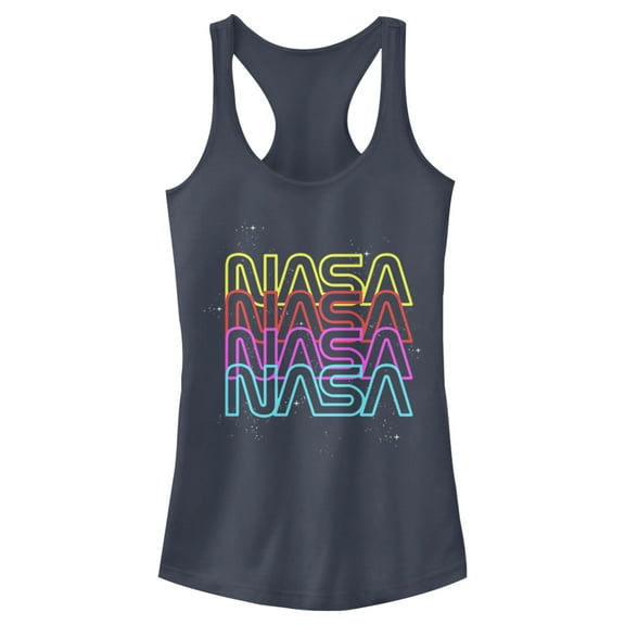 Junior's NASA Neon Rainbow Repeat Text Logo  Racerback Tank Top Indigo Large