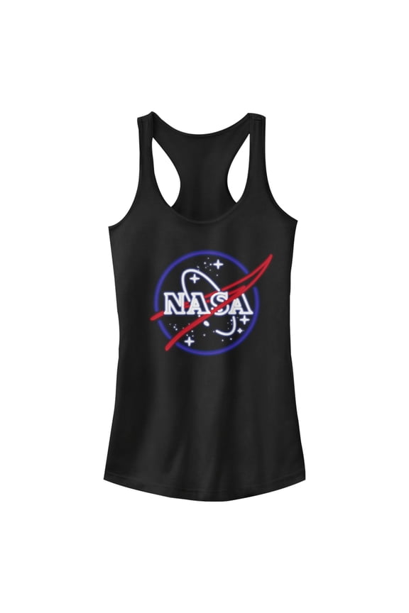 Junior's NASA Neon Sign Classic Logo  Racerback Tank Top Black Medium
