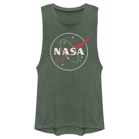 Junior's NASA Outline Simple Logo  Festival Muscle Graphic Tee Pine Green Heather Medium