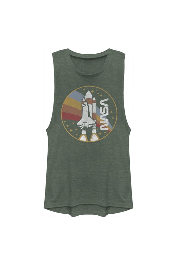 Junior's NASA Rainbow Launch Festival Muscle Graphic Tee Pine Green Heather Large