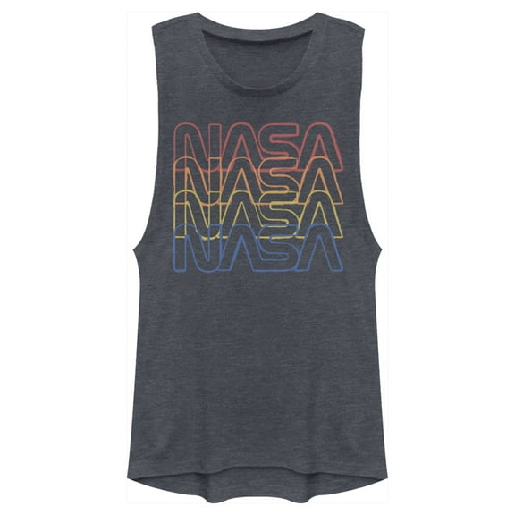 Junior's NASA Rainbow Repeat Logo  Festival Muscle Graphic Tee Denim Blue Heather Small