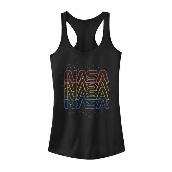 Junior's NASA Rainbow Repeat Logo Racerback Tank Top Black Medium