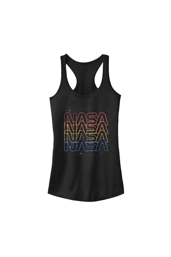 Junior's NASA Rainbow Repeat Logo Racerback Tank Top Black Medium