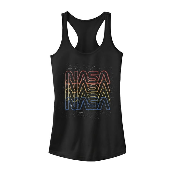 Junior's NASA Rainbow Repeat Logo Racerback Tank Top Black Small