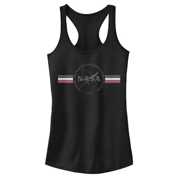 Junior's NASA Red White And Blue Banner Logo  Racerback Tank Top Black Large