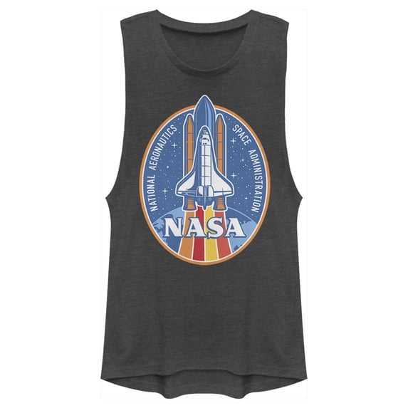 Junior's NASA Retro Rocket Emblem Festival Muscle Graphic Tee Charcoal Large