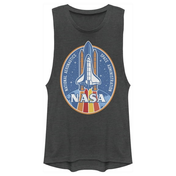Junior's NASA Retro Rocket Emblem  Festival Muscle Graphic Tee Charcoal X Small