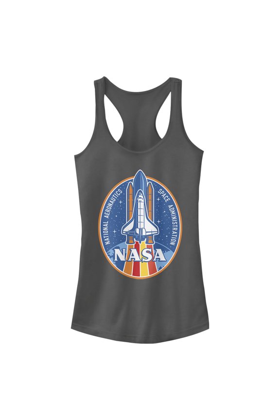 Junior's NASA Retro Rocket Emblem Racerback Tank Top Charcoal Small