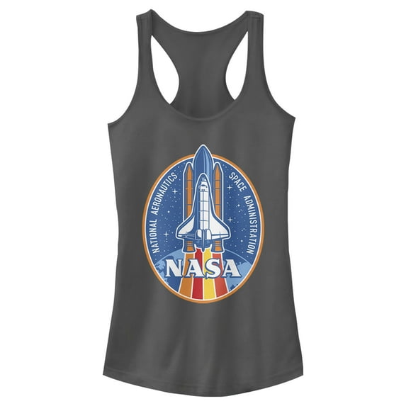 Junior's NASA Retro Rocket Emblem Racerback Tank Top Charcoal X Small