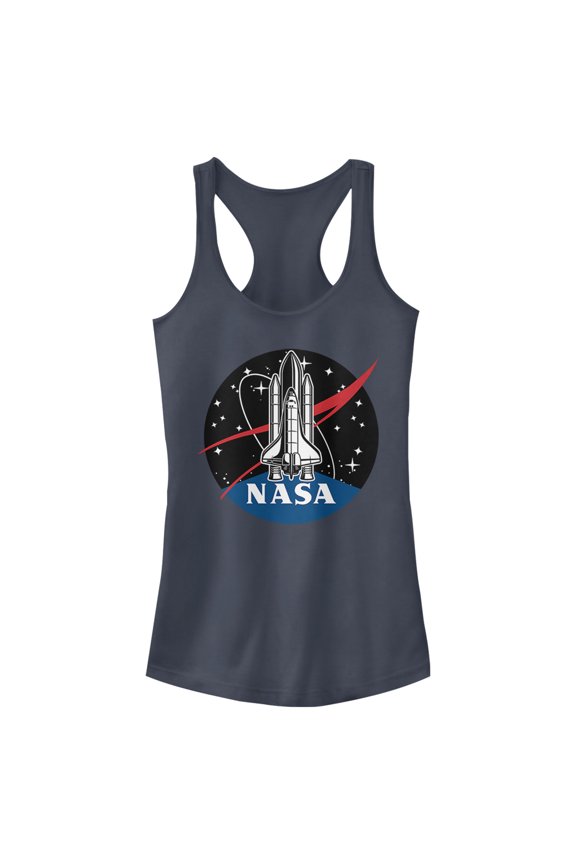 Junior's NASA Rocket Logo  Racerback Tank Top Indigo Small