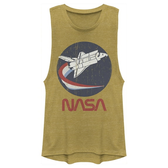 Junior's NASA Shuttle Three Color Swoosh Circle  Festival Muscle Graphic Tee Gold Heather Medium