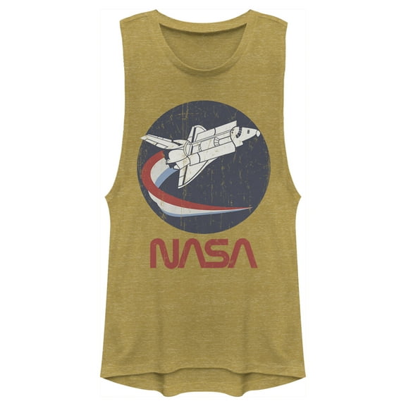 Junior's NASA Shuttle Three Color Swoosh Circle  Festival Muscle Graphic Tee Gold Heather Small