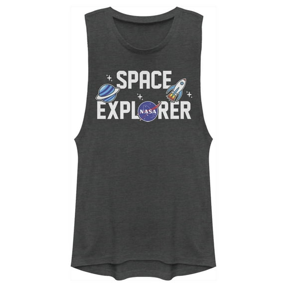 Junior's NASA Space Explorer Festival Muscle Graphic Tee Charcoal 2X Large