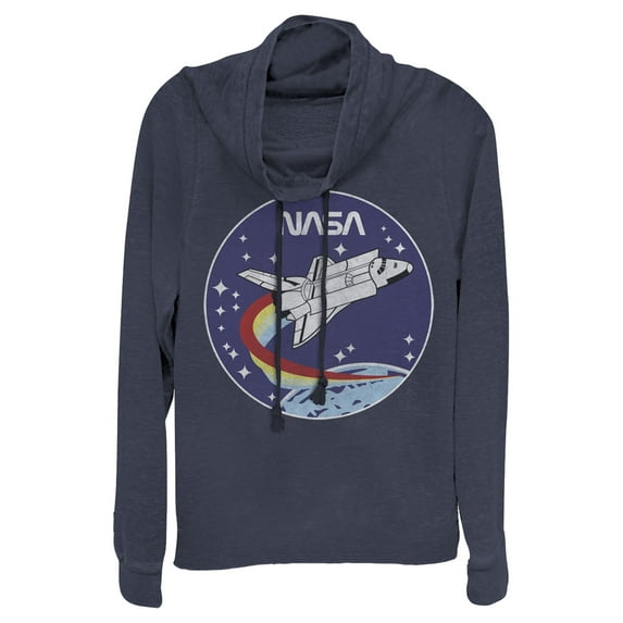 Junior's NASA Space Rocket Cowl Neck Sweatshirt Navy Blue 2X Large