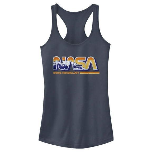 Junior's NASA Space Technology Logo  Racerback Tank Top Indigo Large