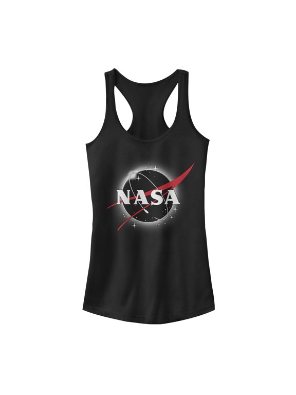 Junior's NASA Total Eclipse Logo Racerback Tank Top Black Large