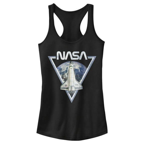 Junior's NASA Triangle Earth Logo Shuttle Flight  Racerback Tank Top Black Large