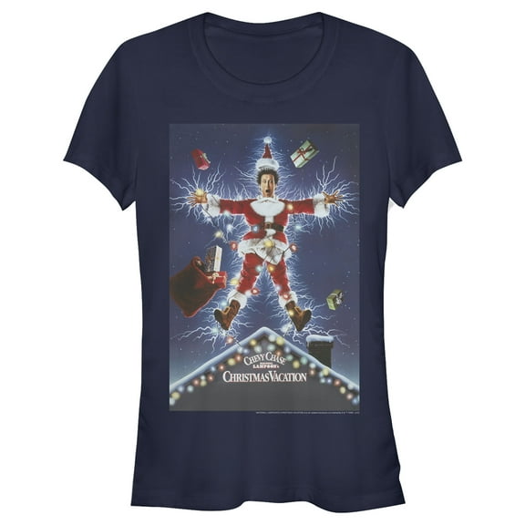 Junior's National Lampoon's Christmas Vacation Electrified Poster Graphic Tee Navy Blue 2X Large