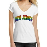 KOYOTEE Junior's New Jersey Rainbow Pride B1613 Tee PLY White V-Neck T-Shirt 2X-Large White