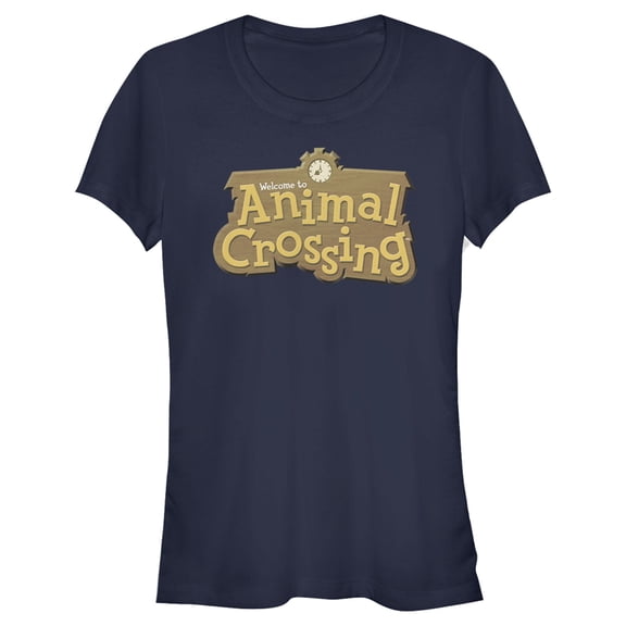 Junior's Nintendo Animal Crossing Title Logo Graphic Tee Navy Blue Medium