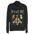thumbnail image 1 of Junior's Nintendo Christmas Mario Bros. Koopa Tree Cowl Neck Sweatshirt Black X Small, 1 of 3