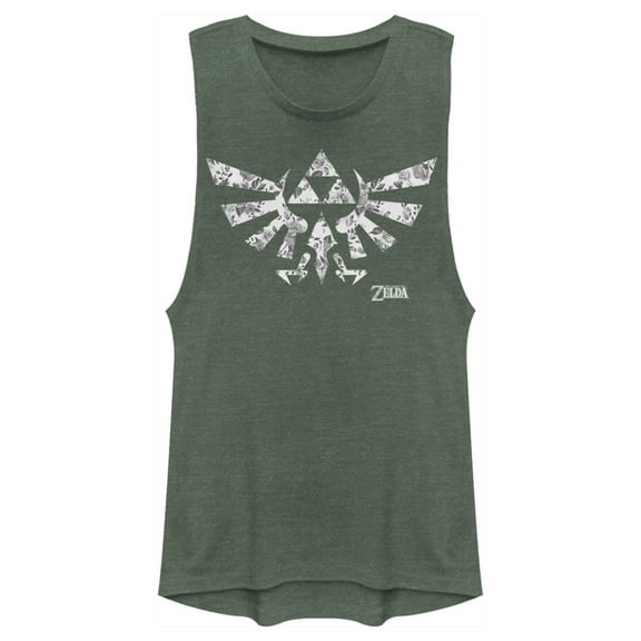 Junior's Nintendo Flower Triforce Festival Muscle Graphic Tee Pine Green Heather Large