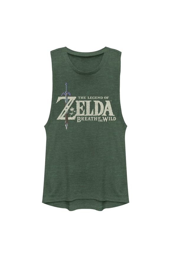 Junior's Nintendo Legend of Zelda Breath of the Wild Logo  Festival Muscle Graphic Tee Pine Green Heather Small