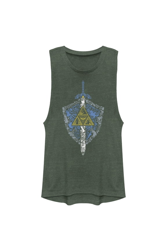 Junior's Nintendo Legend of Zelda Hidden Pattern Festival Muscle Graphic Tee Pine Green Heather Small