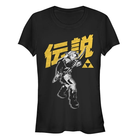 Junior's Nintendo Legend of Zelda Link Kanji Characters Graphic Tee Black Large