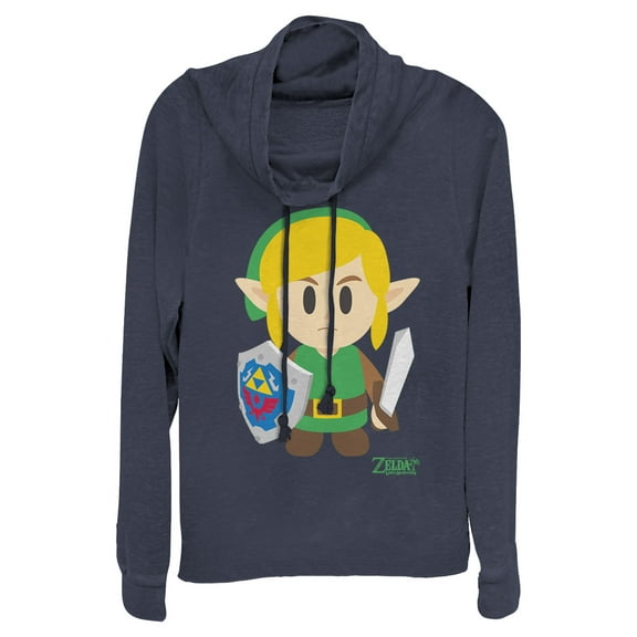 Junior's Nintendo Legend of Zelda Link's Awakening Avatar  Cowl Neck Sweatshirt Navy Blue Small