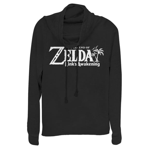 Junior's Nintendo Legend of Zelda Link's Awakening Classic Logo  Cowl Neck Sweatshirt Black 3X Large