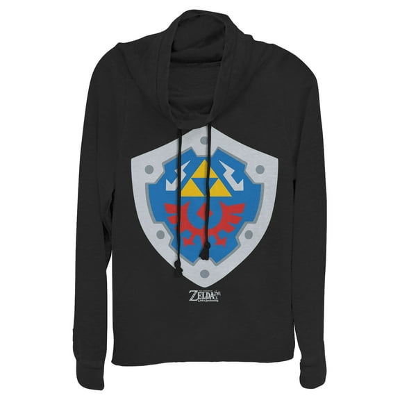 Junior's Nintendo Legend of Zelda Link's Awakening Hylian Shield  Cowl Neck Sweatshirt Black 2X Large