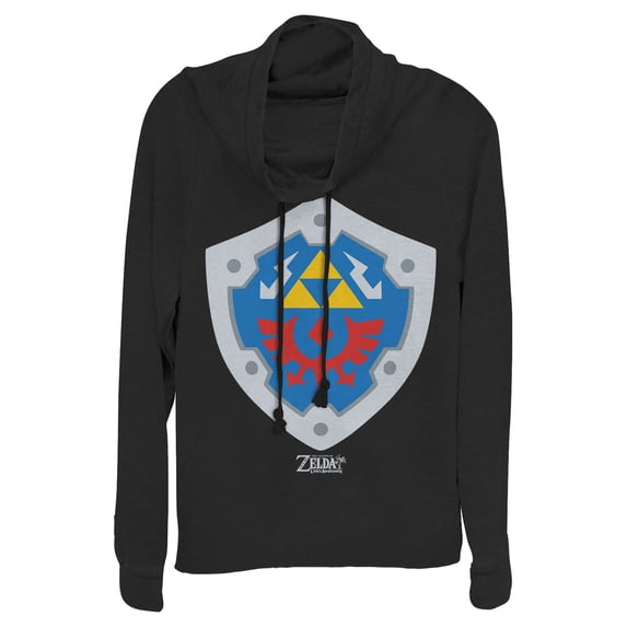 Junior's Nintendo Legend of Zelda Link's Awakening Hylian Shield Cowl Neck Sweatshirt Black X Large