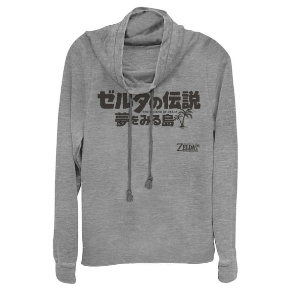 Junior's Nintendo Legend of Zelda Link's Awakening Japanese Character Logo  Cowl Neck Sweatshirt Gray Heather Large