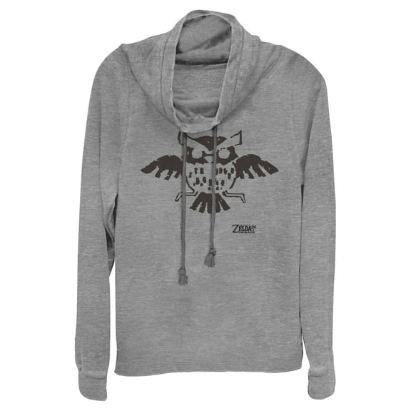 Junior's Nintendo Legend of Zelda Link's Awakening Owl Hieroglyphic Cowl Neck Sweatshirt Gray Heather X Large