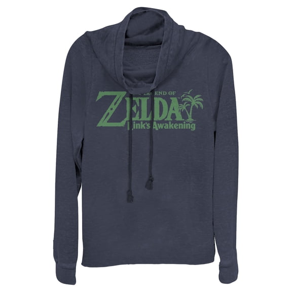 Junior's Nintendo Legend of Zelda Link's Awakening Palm Logo  Cowl Neck Sweatshirt Navy Blue 2X Large