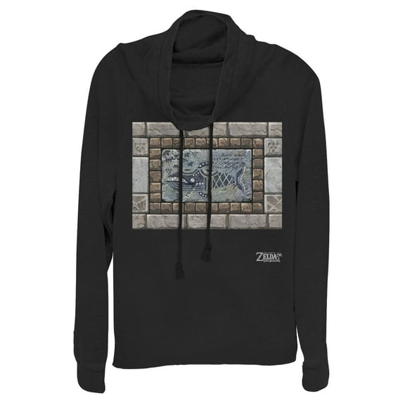 Junior's Nintendo Legend of Zelda Link's Awakening Whale Stone Tablet Cowl Neck Sweatshirt Black Large