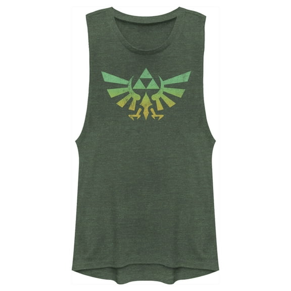 Junior's Nintendo Legend of Zelda Natural Triforce  Festival Muscle Graphic Tee Pine Green Heather 2X Large