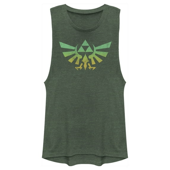 Junior's Nintendo Legend of Zelda Natural Triforce Festival Muscle Graphic Tee Pine Green Heather X Small