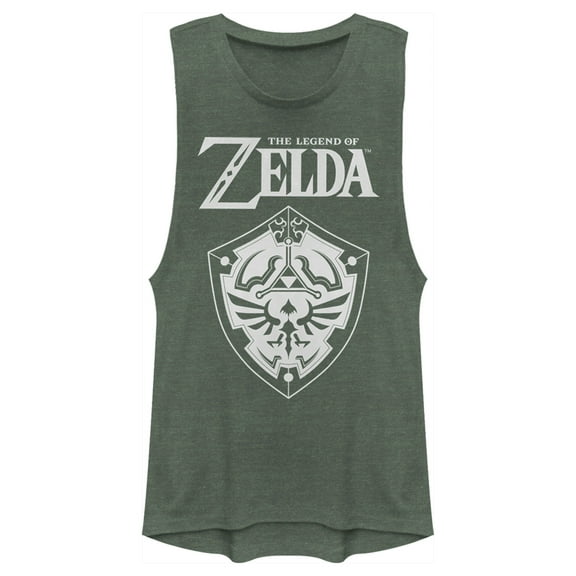 Junior's Nintendo Legend of Zelda Shield Festival Muscle Graphic Tee Pine Green Heather Medium