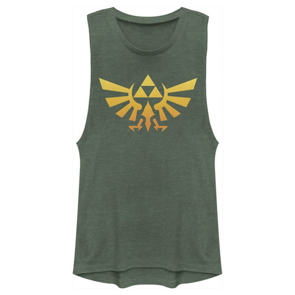 Junior's Nintendo Legend of Zelda Triforce Fade  Festival Muscle Graphic Tee Pine Green Heather X Small
