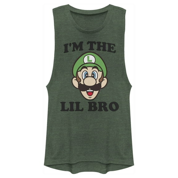Junior's Nintendo Luigi Little Brother Festival Muscle Graphic Tee Pine Green Heather X Large