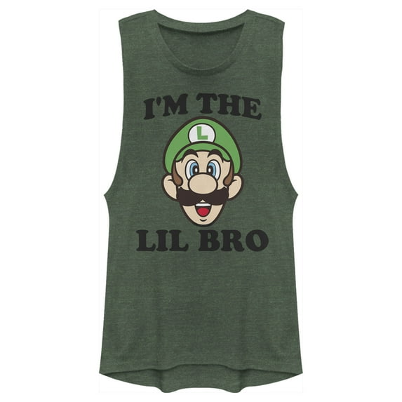 Junior's Nintendo Luigi Little Brother Festival Muscle Graphic Tee Pine Green Heather X Small