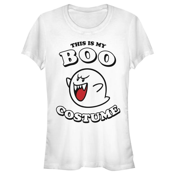 Junior's Nintendo Mario Boo Costume  Graphic Tee White Small