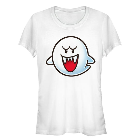 Junior's Nintendo Mario Boo Ghost Smile Graphic Tee White Small