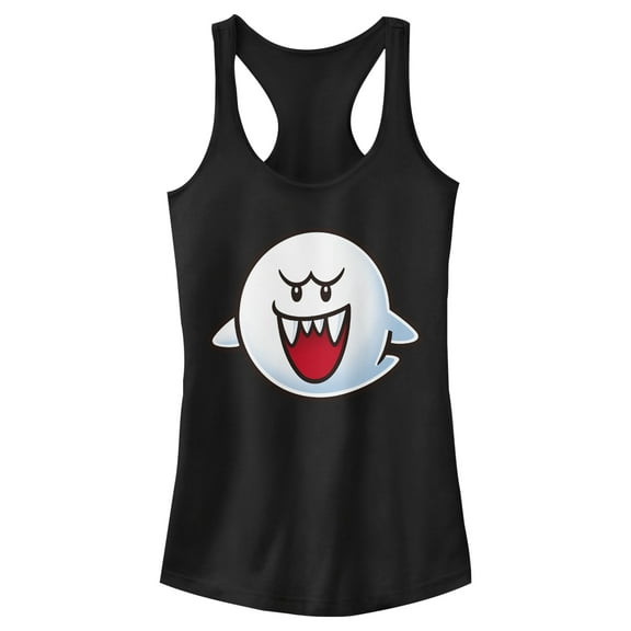 Junior's Nintendo Mario Boo Ghost Smile  Racerback Tank Top Black Large