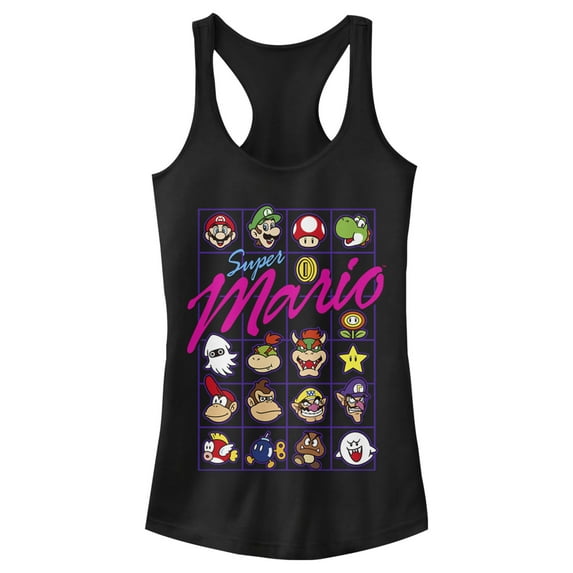 Junior's Nintendo Mario Character Grid Racerback Tank Top Black X Small