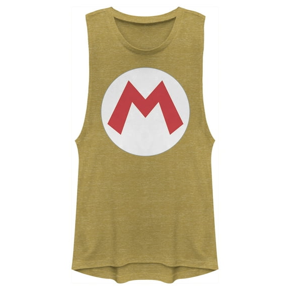 Junior's Nintendo Mario Circle Icon Festival Muscle Graphic Tee Gold Heather Small